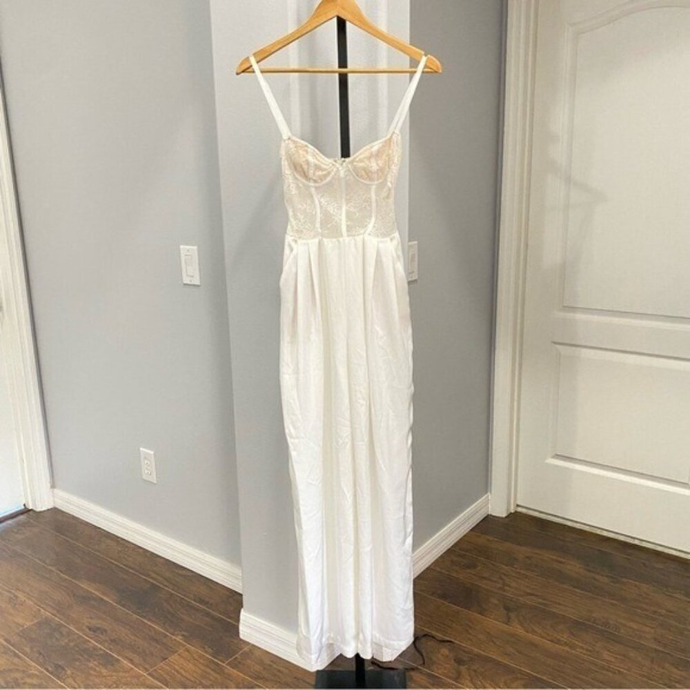 White Wide-Leg Jumpsuit with Bustier Top - Picture 3 of 8